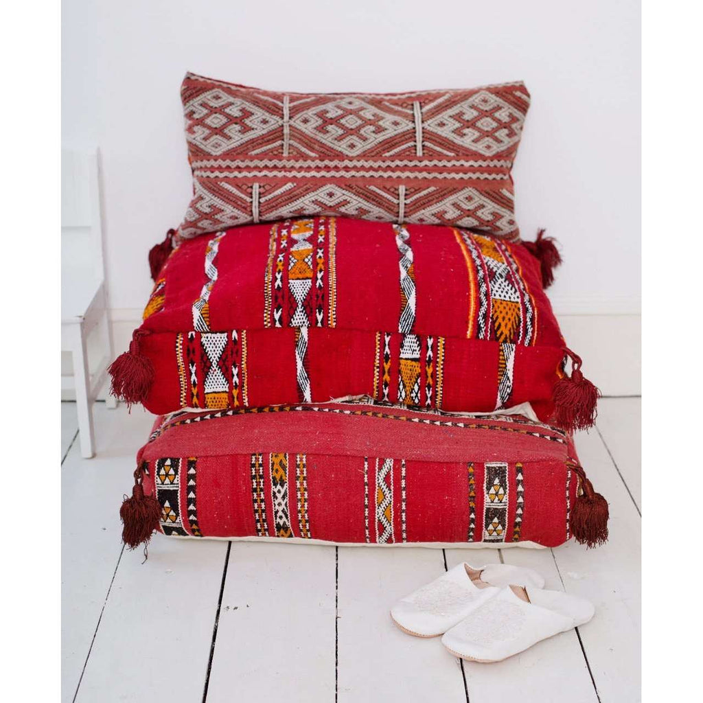 Moroccan Red Kilim Pouf - Maison De Marrakech