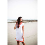 White with Orange Embroidery Tunic Dress-Moroccan Dress - Maison De Marrakech