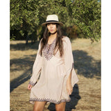 Beige Navy Blue Embroidery Nadia Tunic Dress - Moroccan Tunic - Maison De Marrakech