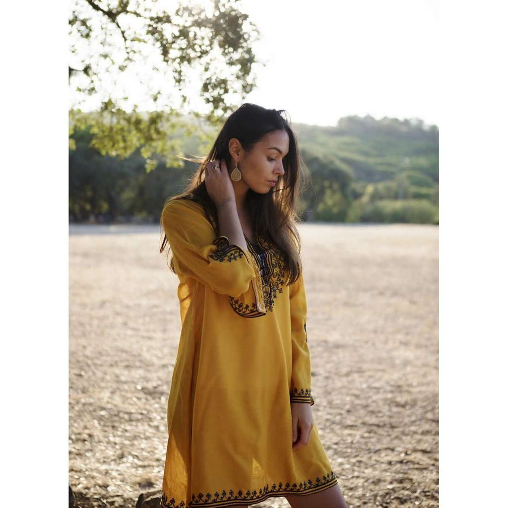 Mustard Yellow Nadia Tunic Dress - Moroccan Tunic - Maison De Marrakech