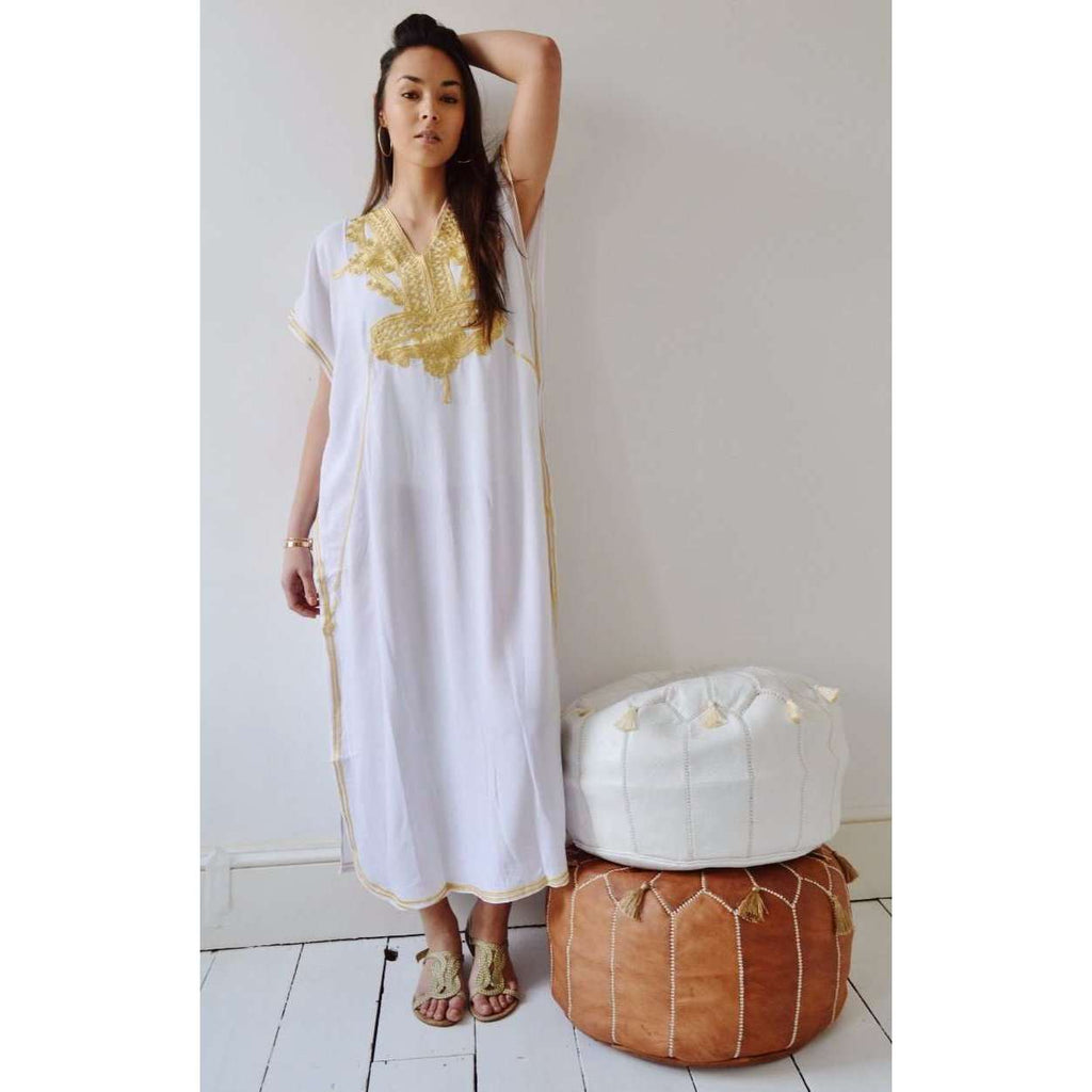 White Kaftan Maxi Dress Marrakech Style - Maison De Marrakech