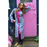 Grey with Pink Embroidery  Kaftan Maxi Dress -Lella Style - Maison De Marrakech