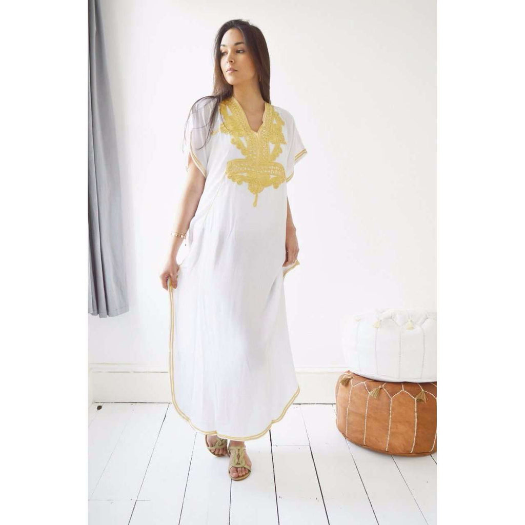 White Kaftan Maxi Dress Marrakech Style - Maison De Marrakech
