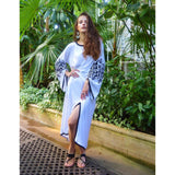 White Zina Kaftan- Moroccan Kaftan, maxi dress, beach cover ups, beach dress, plus size - Maison De Marrakech