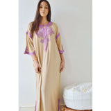 Beige with Lilac Caftan Kaftan Aziza Maxi Dress-moroccan kaftan - Maison De Marrakech