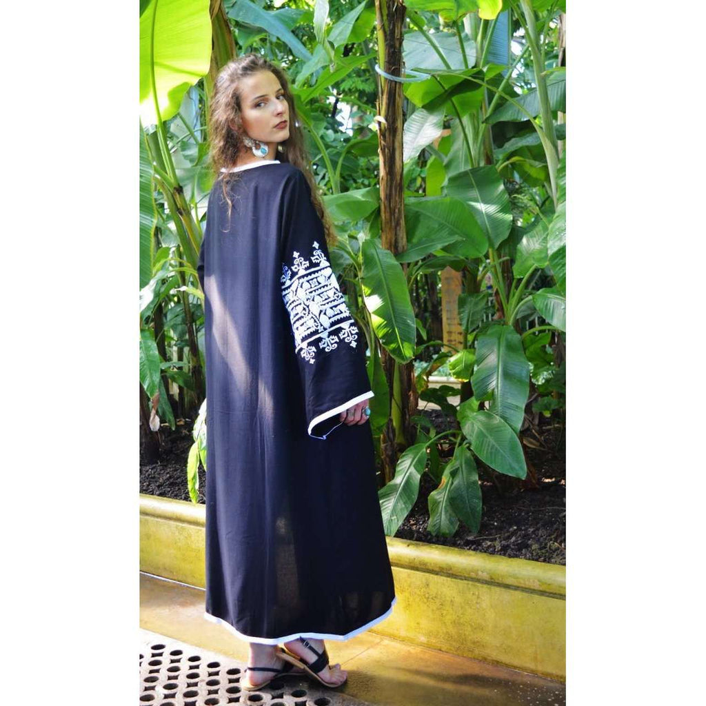Black Zina Kaftan- Moroccan Kaftan, maxi dress, beach cover ups, beach dress, plus size - Maison De Marrakech