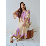 Beige with Lilac Caftan Kaftan Aziza Maxi Dress-moroccan kaftan - Maison De Marrakech