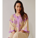 Beige with Lilac Caftan Kaftan Aziza Maxi Dress-moroccan kaftan - Maison De Marrakech