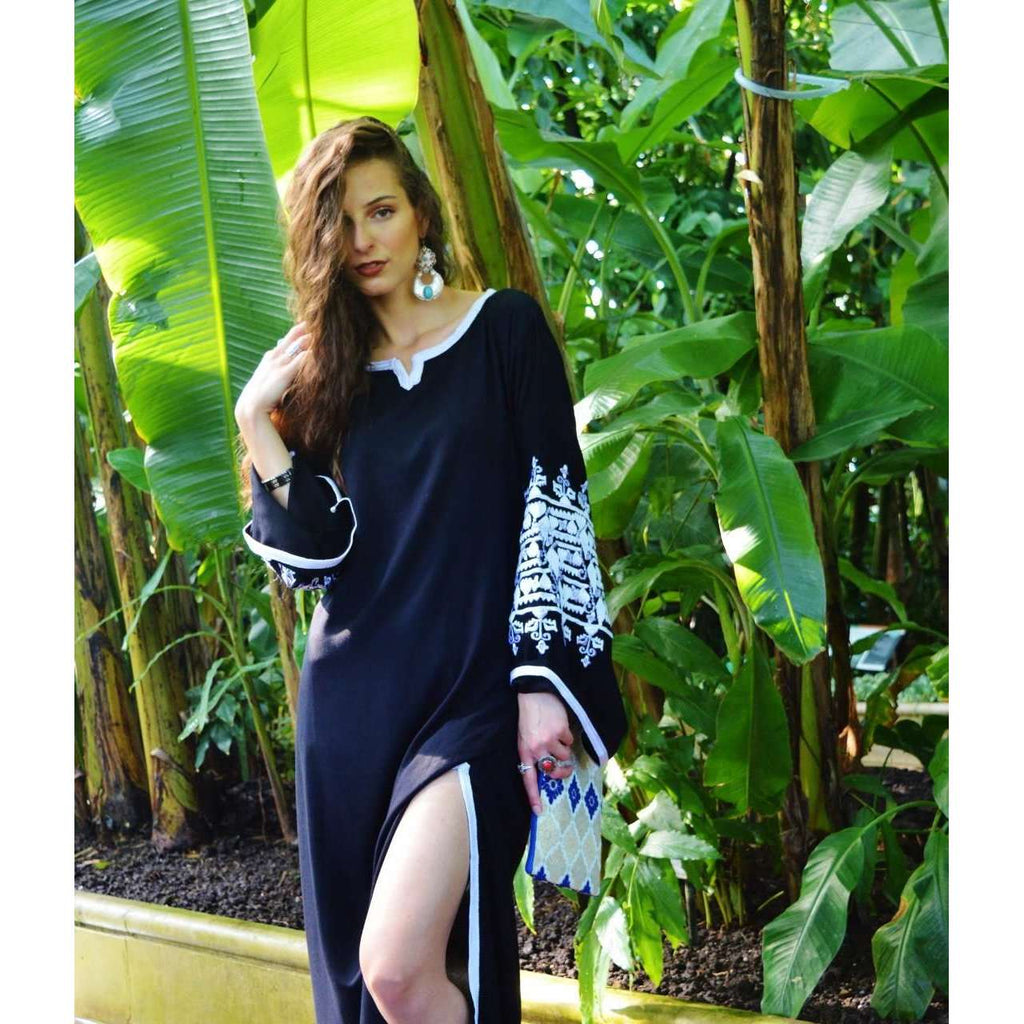 Black Zina Kaftan- Moroccan Kaftan, maxi dress, beach cover ups, beach dress, plus size - Maison De Marrakech