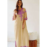 Beige with Lilac Caftan Kaftan Aziza Maxi Dress-moroccan kaftan - Maison De Marrakech