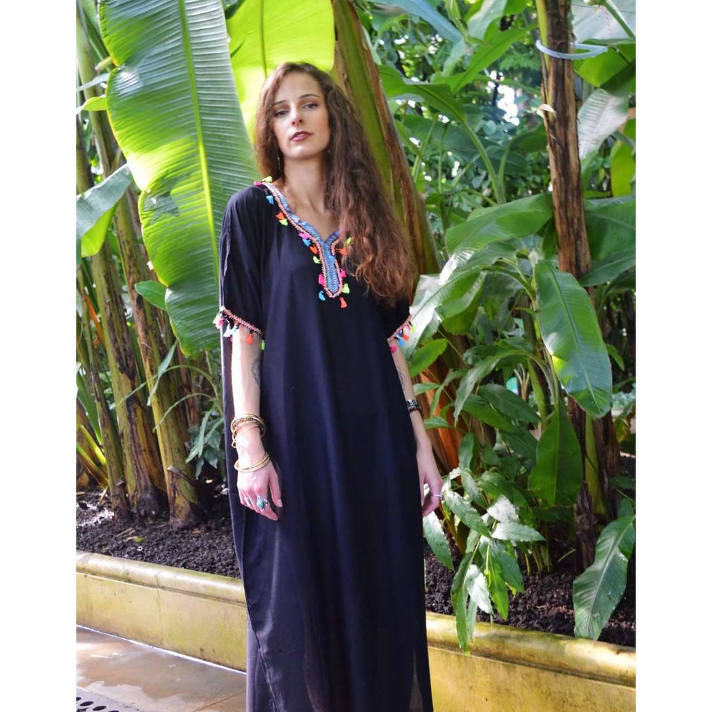 Black Maya Tassels Resort Loung Caftan Kaftan - Maison De Marrakech