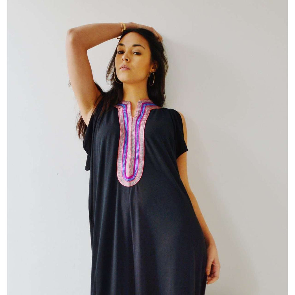 Black Marrakech Bohochic Tee Kaftan Caftan - Maison De Marrakech