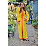 Yellow with Orange Embroidery  Kaftan Maxi Dress -Amira Style - Maison De Marrakech