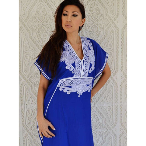 Blue White Embroidery Marrakech Resort Moroccan Kaftan - Maison De Marrakech