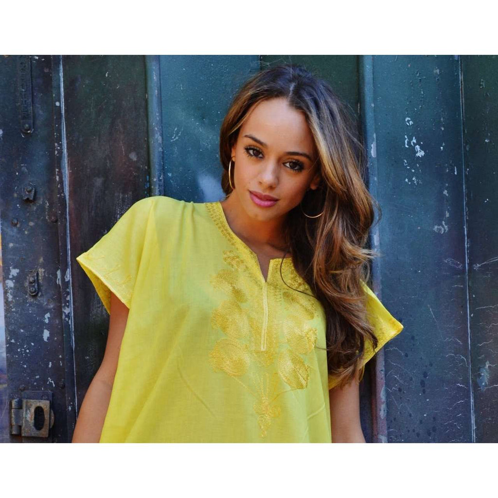 Yellow Madeira Long Kaftan- Perfect for Resort wear, Beach wear, loungewear - Maison De Marrakech