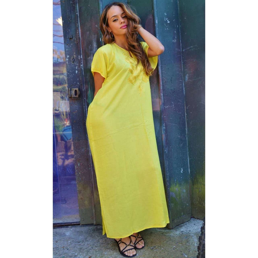 Yellow Madeira Long Kaftan- Perfect for Resort wear, Beach wear, loungewear - Maison De Marrakech