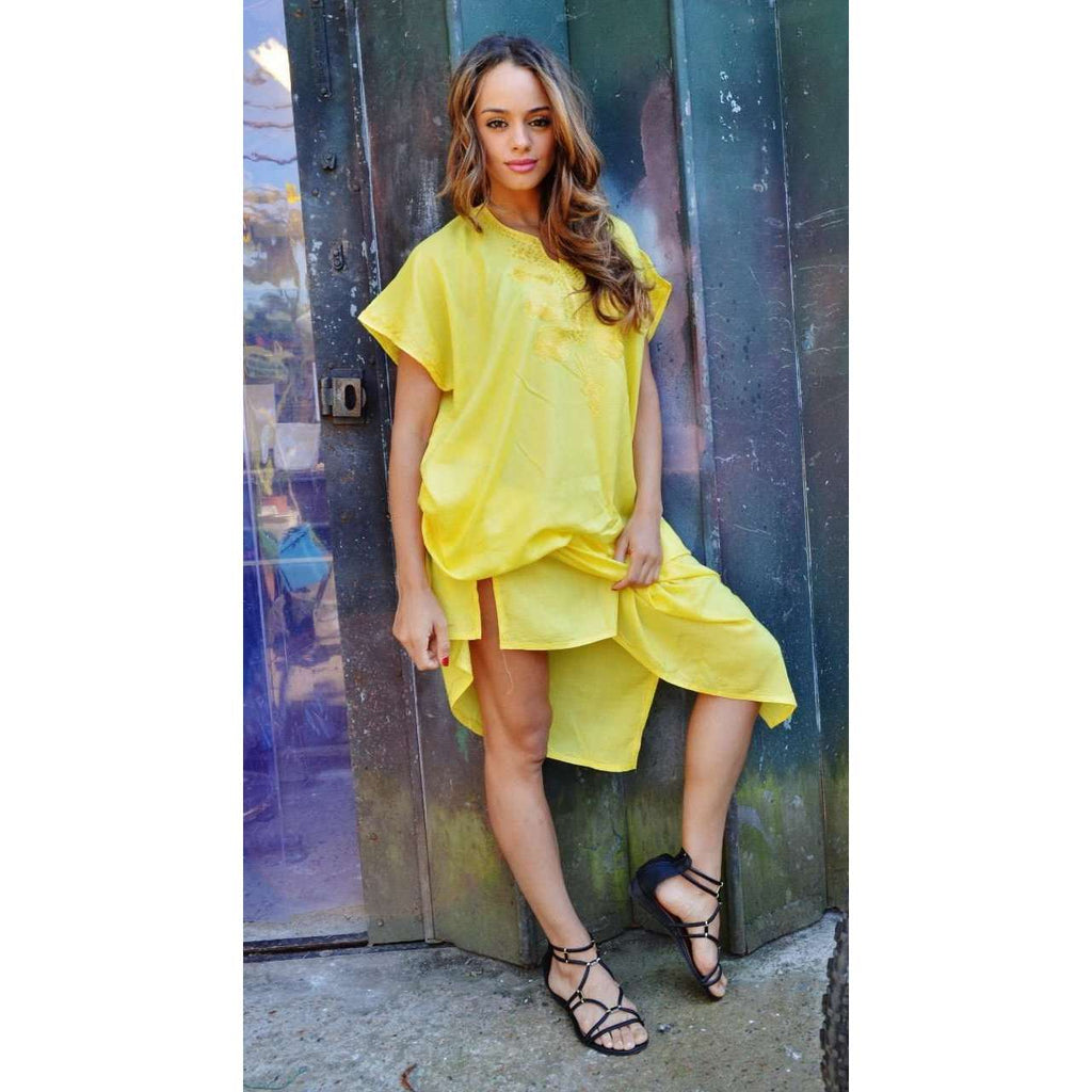 Yellow Madeira Long Kaftan- Perfect for Resort wear, Beach wear, loungewear - Maison De Marrakech