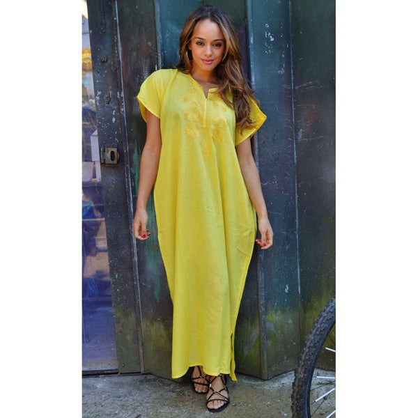 Yellow Madeira Long Kaftan- Perfect for Resort wear, Beach wear, loungewear - Maison De Marrakech