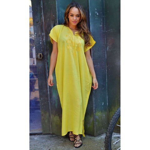 Yellow Madeira Long Kaftan- Perfect for Resort wear, Beach wear, loungewear - Maison De Marrakech