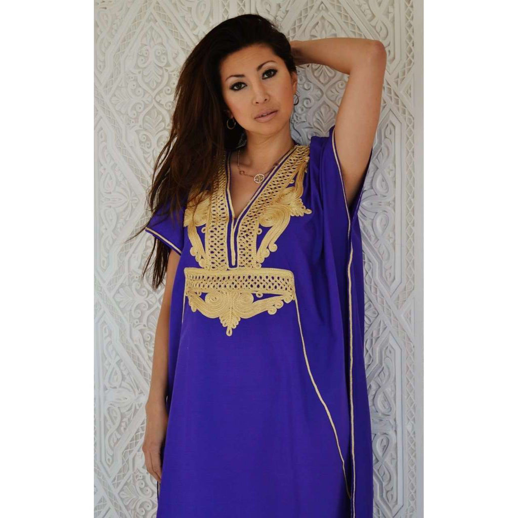 Blue with Gold Embroidery Marrakech Resort Kaftan-Bohemian Kaftan - Maison De Marrakech