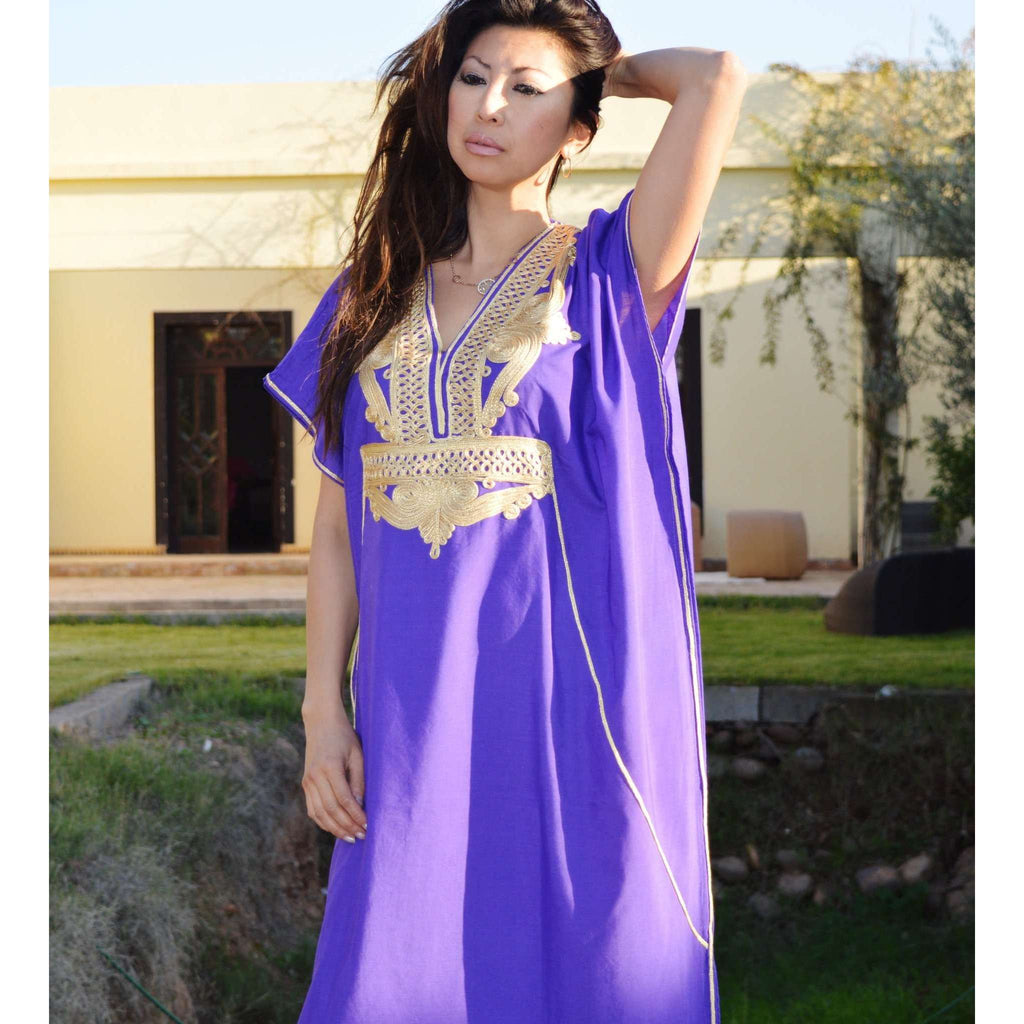 Blue with Gold Embroidery Marrakech Resort Kaftan-Bohemian Kaftan ...