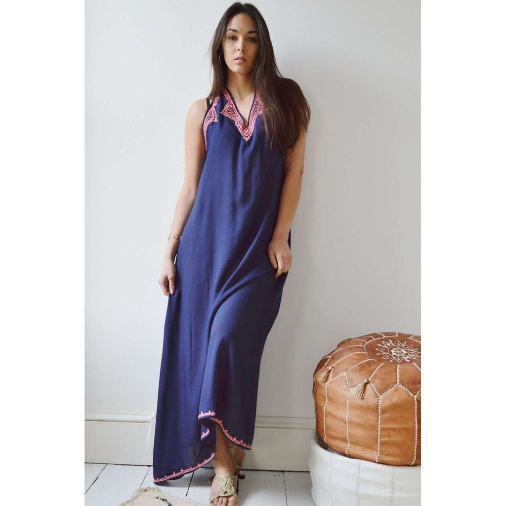Navy Blue Bohemian Perla Maxi Dress- Moroccan dress - Maison De Marrakech