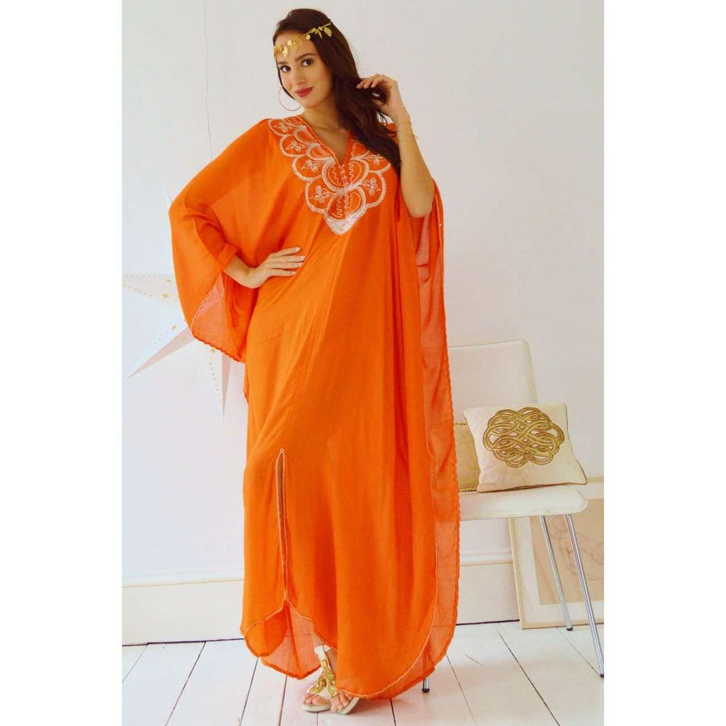 Autumn Orange Agadir Embroidery Beach Wedding Gown Moroccan Kaftan - Maison De Marrakech
