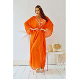 Autumn Orange Agadir Embroidery Beach Wedding Gown Moroccan Kaftan - Maison De Marrakech