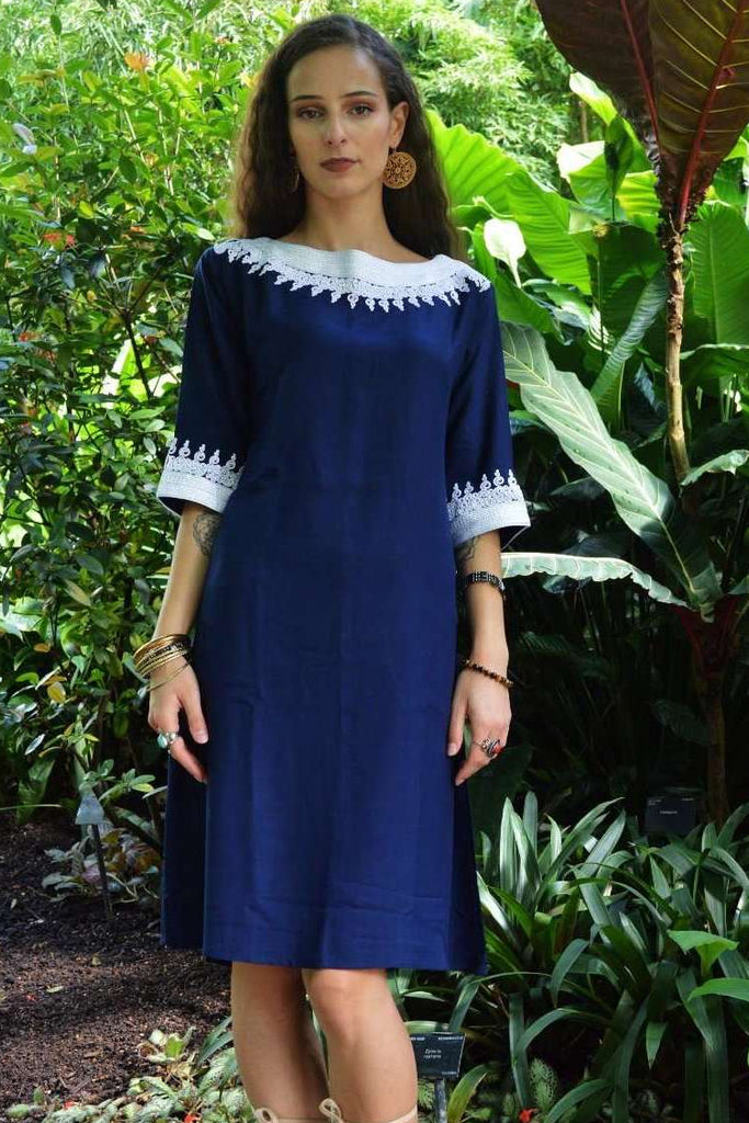 Navy Blue  Resort Reina Style Tunic Dress - Maison De Marrakech