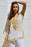 Asmahan Style White with Gold Embroidery Tunic - Maison De Marrakech