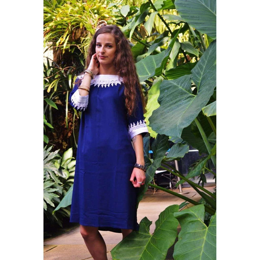 Navy Blue  Resort Reina Style Tunic Dress - Maison De Marrakech