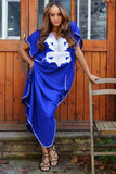 Marine Blue with White Marrakech Resort Lounge Wear Caftan Kaftan - Maison De Marrakech