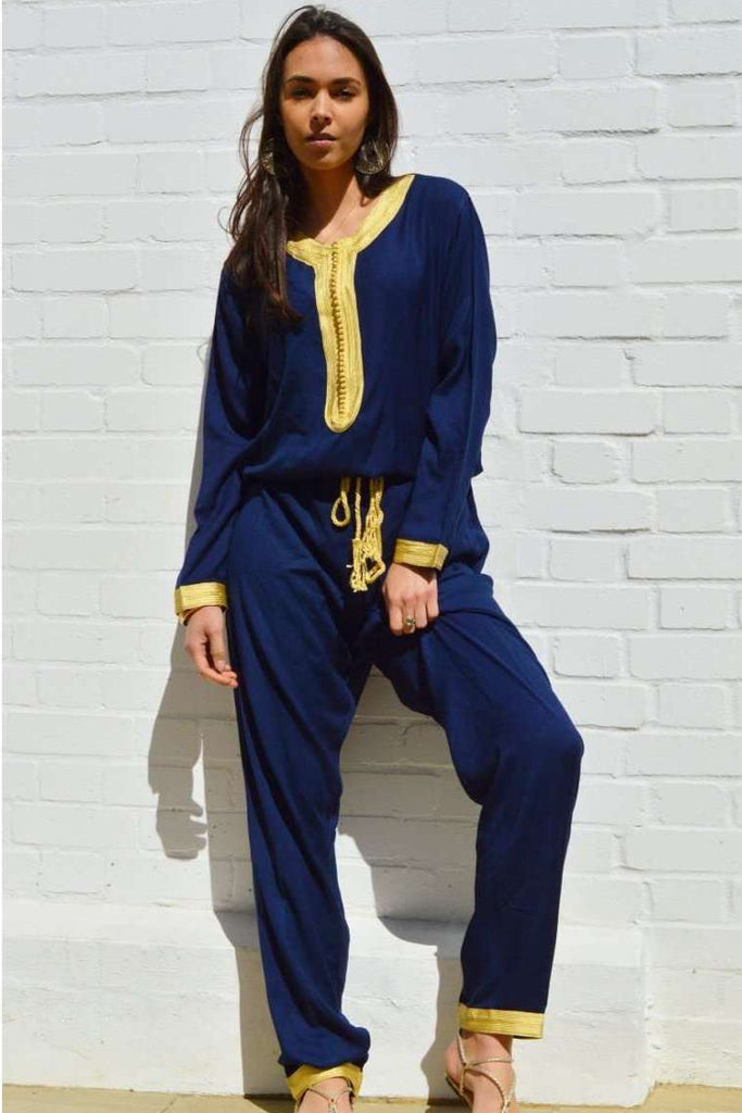 Marrakech Navy Blue Kara Jumpsuit-Embroidered Jumpsuit - Maison De Marrakech