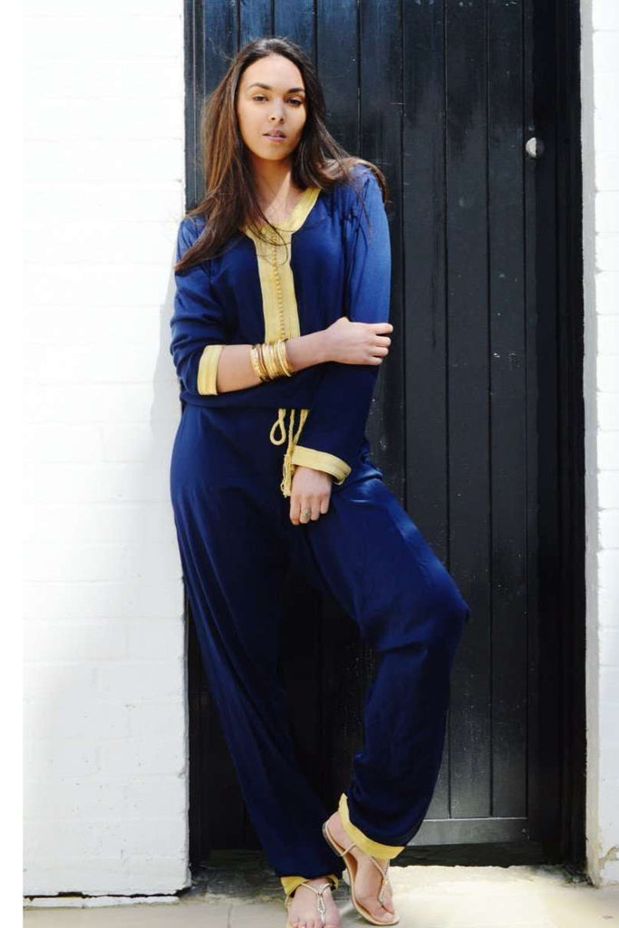 Marrakech Navy Blue Kara Jumpsuit-Embroidered Jumpsuit - Maison De Marrakech