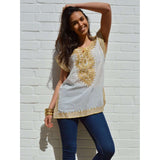 Asmahan Style White with Gold Embroidery Tunic - Maison De Marrakech
