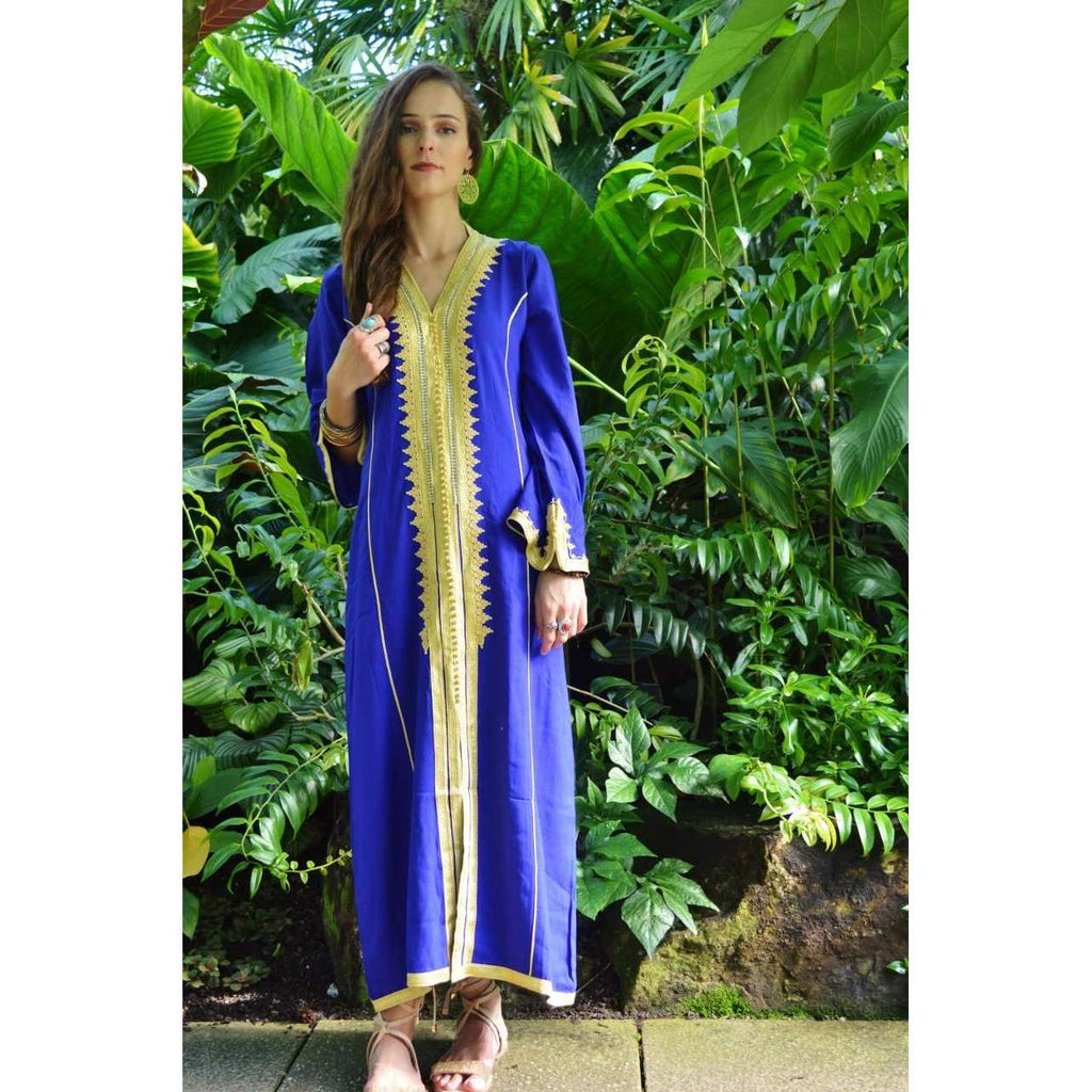 Blue Gold Kaftan Maxi Dress- Naima Style - Maison De Marrakech
