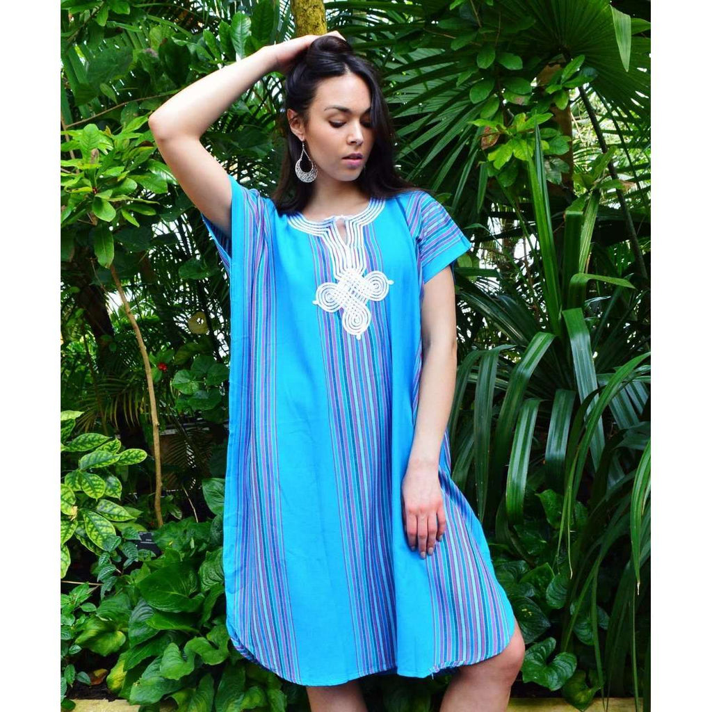Turquoise Blue Bedouin Resort Loungewear Short Caftan Kaftan- Moroccan Kaftan - Maison De Marrakech