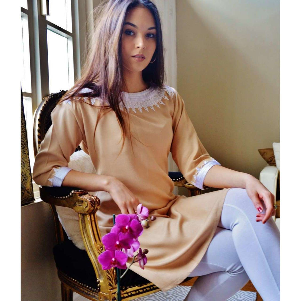 Beige Resort Reina Style Tunic Dress - Maison De Marrakech