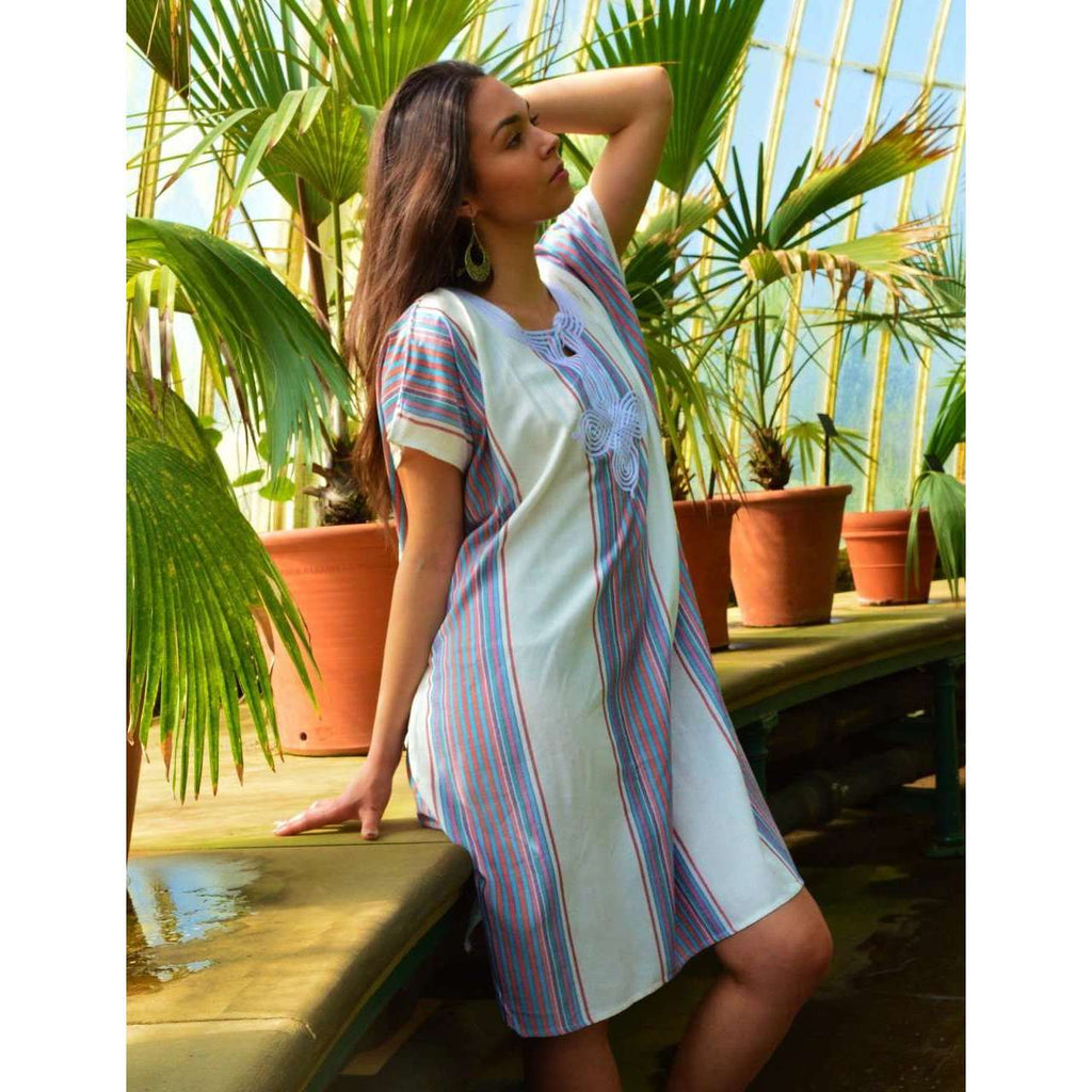 White Bedouin Resort Loungewear Short Caftan Kaftan- Moroccan Kaftan - Maison De Marrakech