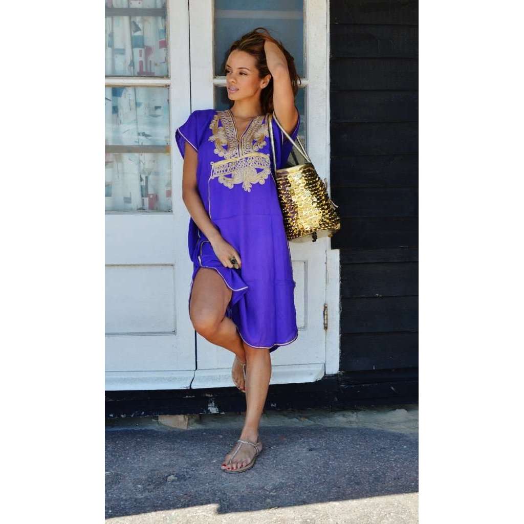 Purple with Gold Marrakech Resort Short Boho Moroccan Kaftan - Maison De Marrakech