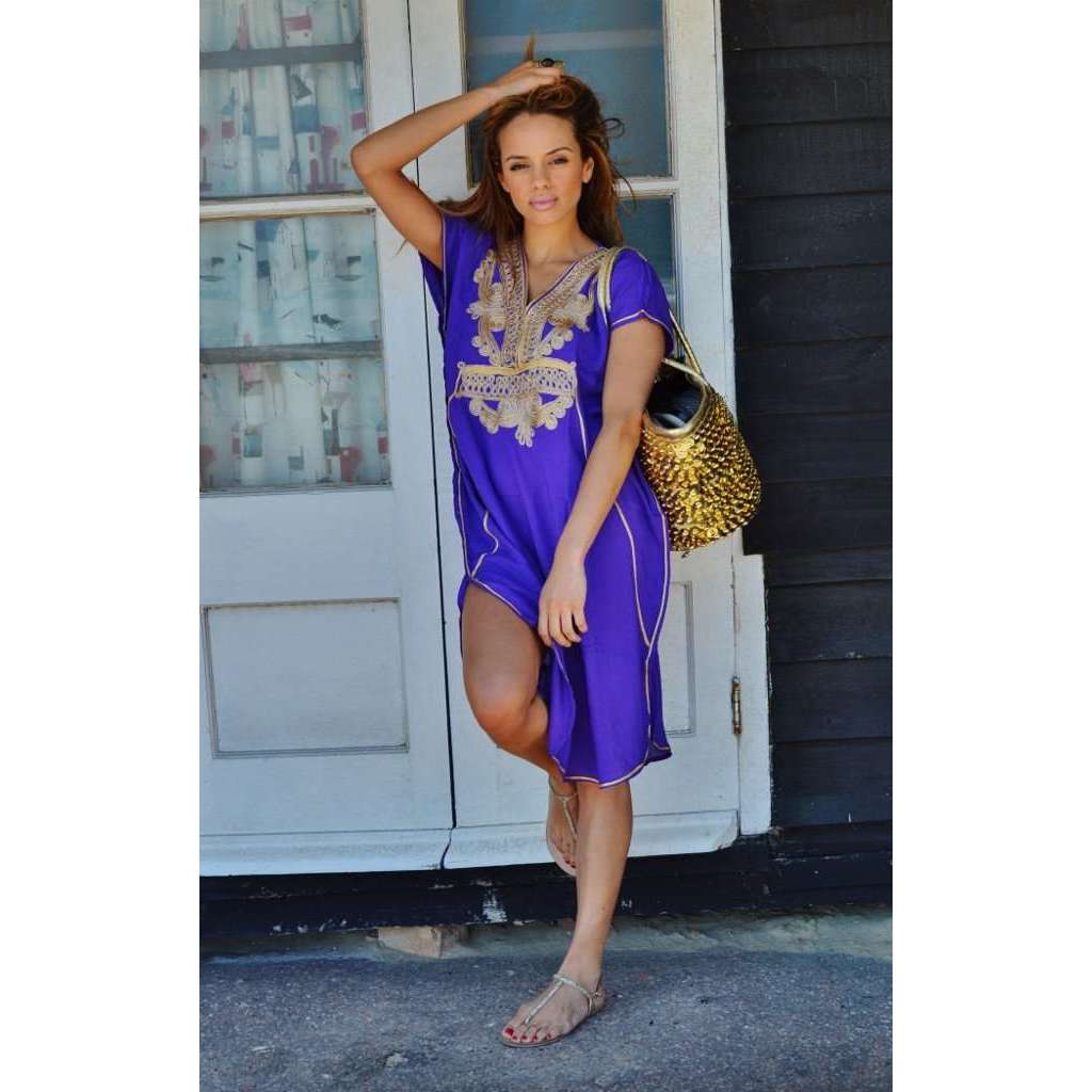 Purple with Gold Marrakech Resort Short Boho Moroccan Kaftan - Maison De Marrakech