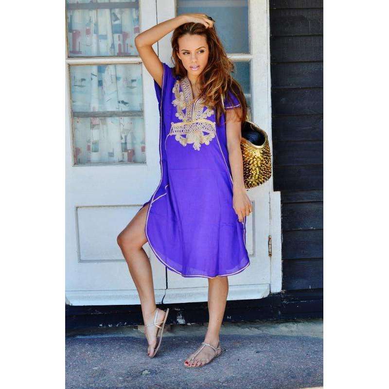 Purple with Gold Marrakech Resort Short Boho Moroccan Kaftan - Maison De Marrakech