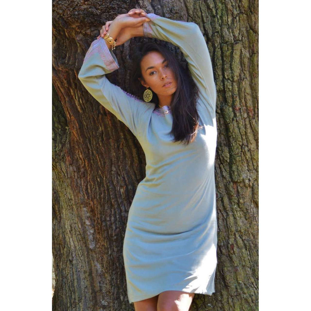 New Grey Lilac Trumpet Sleeve Tunic Dress-Latishia Style - Maison De Marrakech