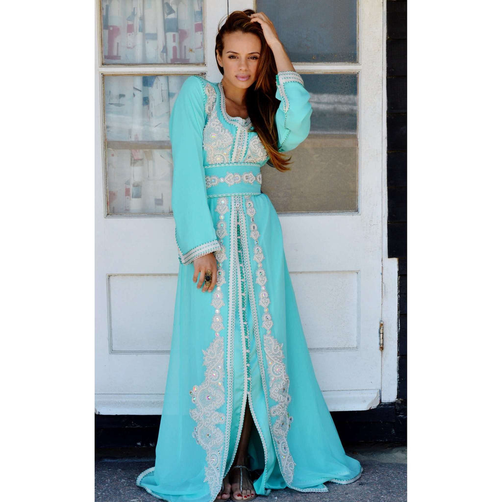 Mint Green Moroccan Takchita Party Kaftan-Kalia Style - Maison De Marrakech