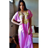 Pink Marrakech Resort Lounge Wear Caftan Kaftan with Gold Embroidery - Maison De Marrakech