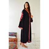 Black Floral Moroccan Embroidery Kaftan- Rose - Maison De Marrakech
