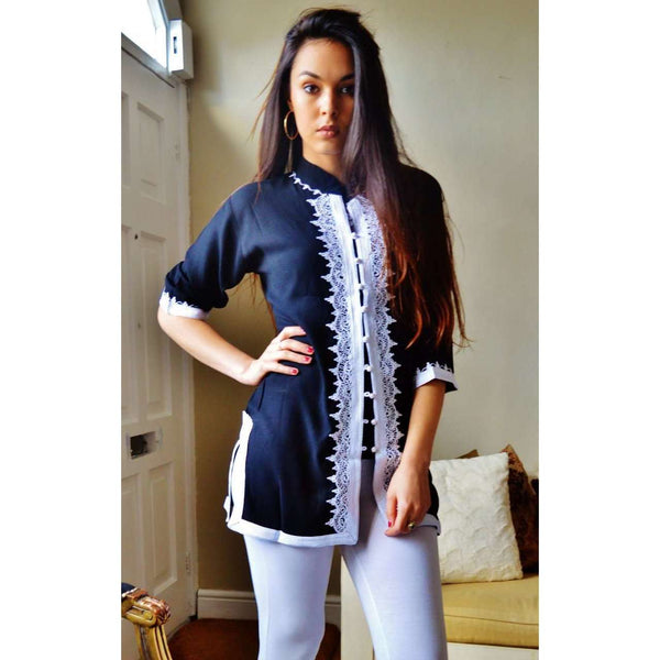 Navy Blue and White Moroccan Tunic,Navy Blue and White Moroccan Tunic