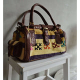 Moroccan Kilim Leather Satchel Cross Shoulder Straps Berber style No.3 - Maison De Marrakech