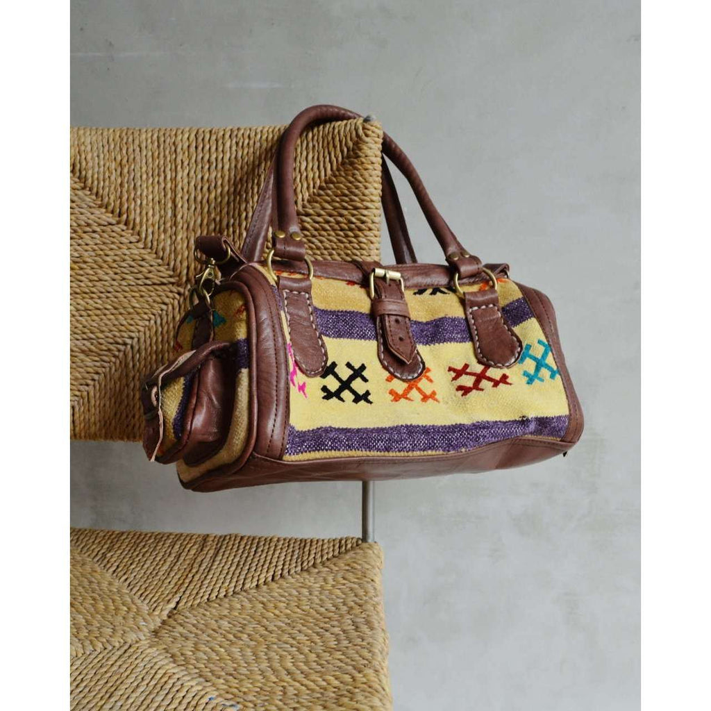 Moroccan Kilim Leather Satchel Cross Shoulder Straps Berber style No.3 - Maison De Marrakech