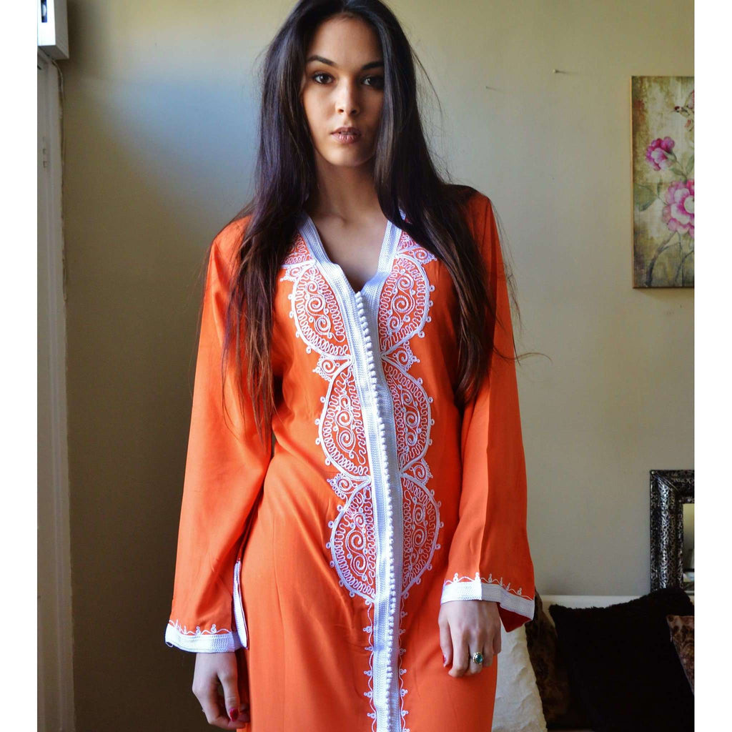 Orange Moroccan Kaftan Dress Lella Style - Maison De Marrakech